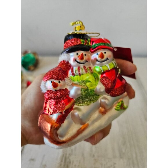 St Nicholas Glad tiding snowman sleds toboggan ornament glass Xmas tree - Picture 6 of 8